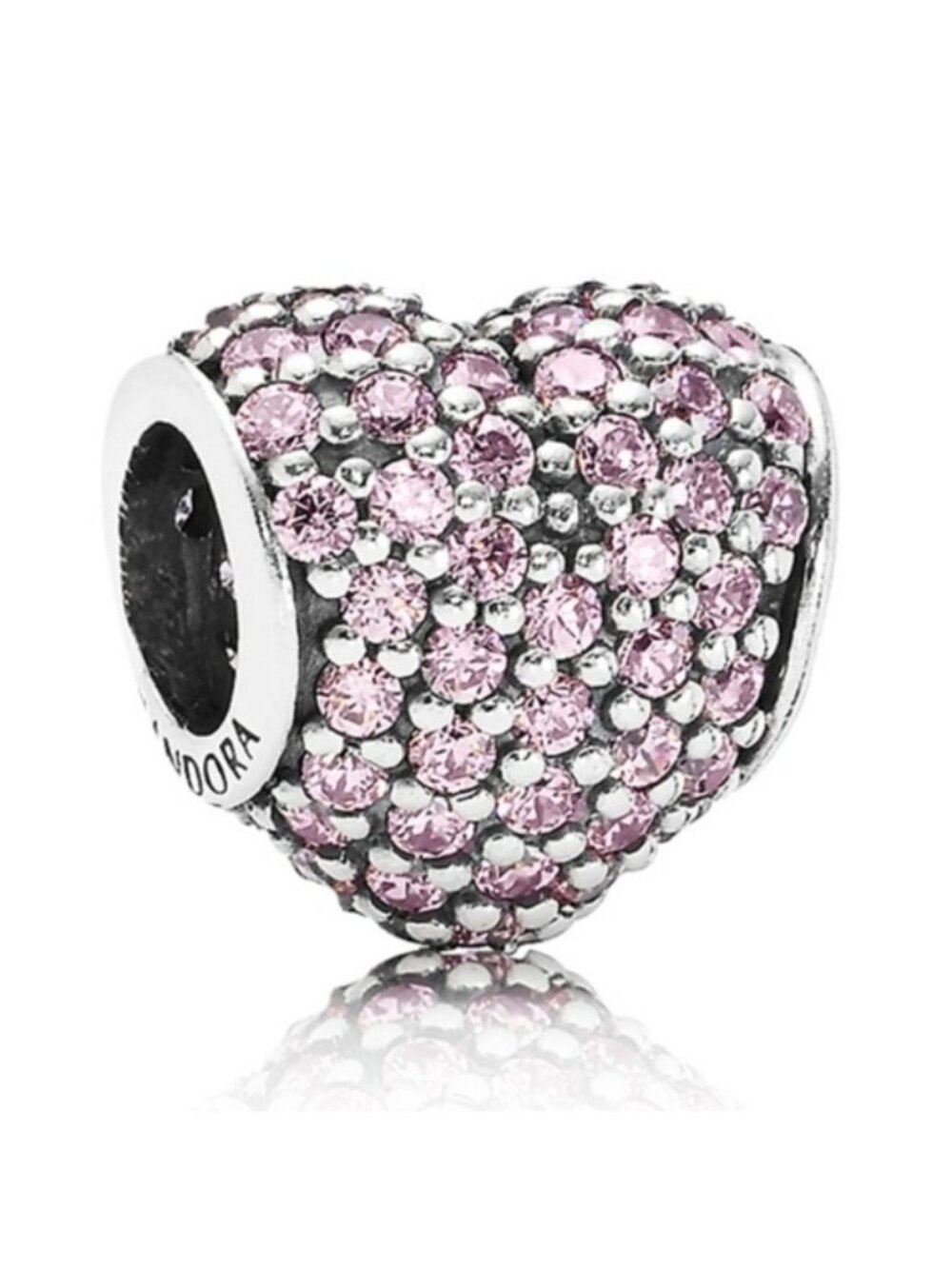Pandora Retired Sterling Silver Pave Heart Bead with Pink Zirconia - 791052PCZ